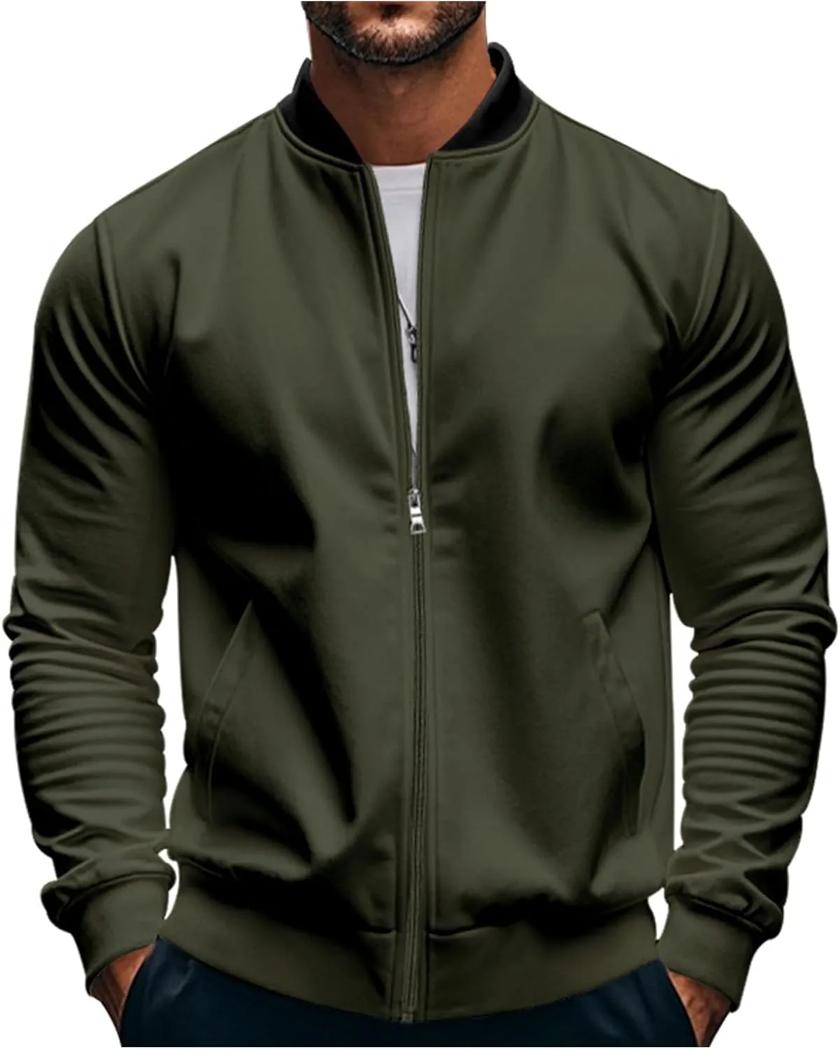 Track Jacket for Men Athletic Workout Lightweight Windproof Jacket Casual Spring Fall Windbreaker Bomber Zip Up Coat