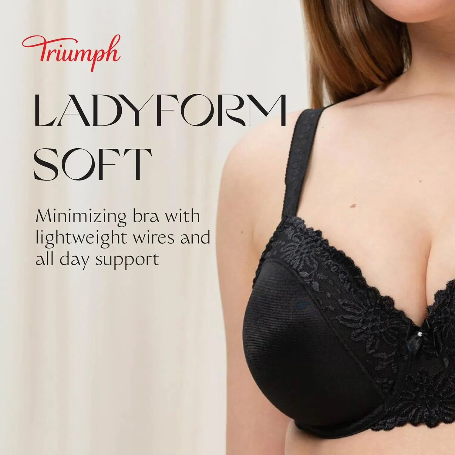 Triumph Ladyform Soft W Minimizing Bra for Women - Soft Full-Coverage Underwire Bra with All-Day Comfort - Sizes C-DDD