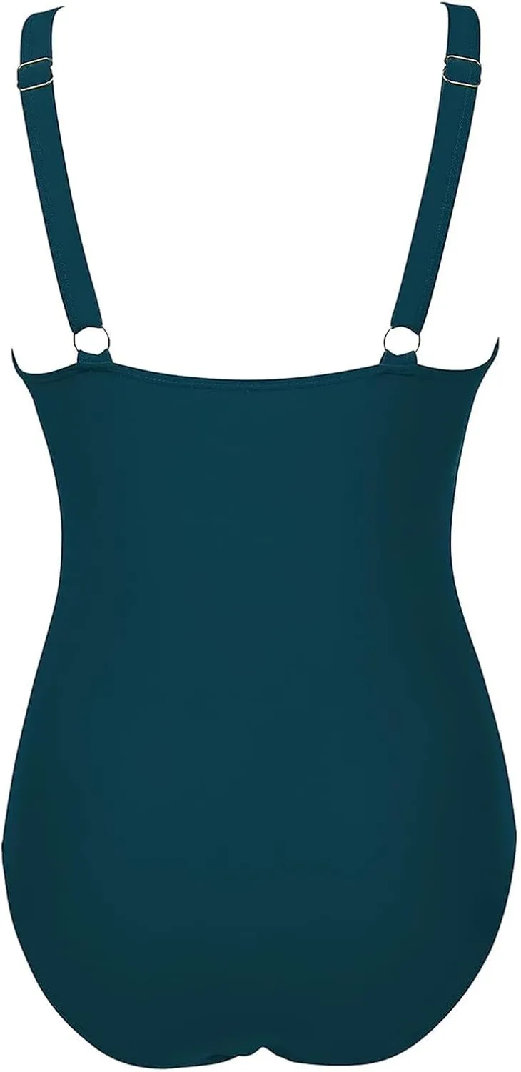 Tummy Control Swimsuits for Women One Piece High Waist V Neck Ruched Mesh Bathing Suit Sexy Adjustable Strap Swimwear