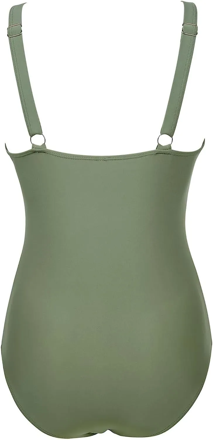Tummy Control Swimsuits for Women One Piece High Waist V Neck Ruched Mesh Bathing Suit Sexy Adjustable Strap Swimwear