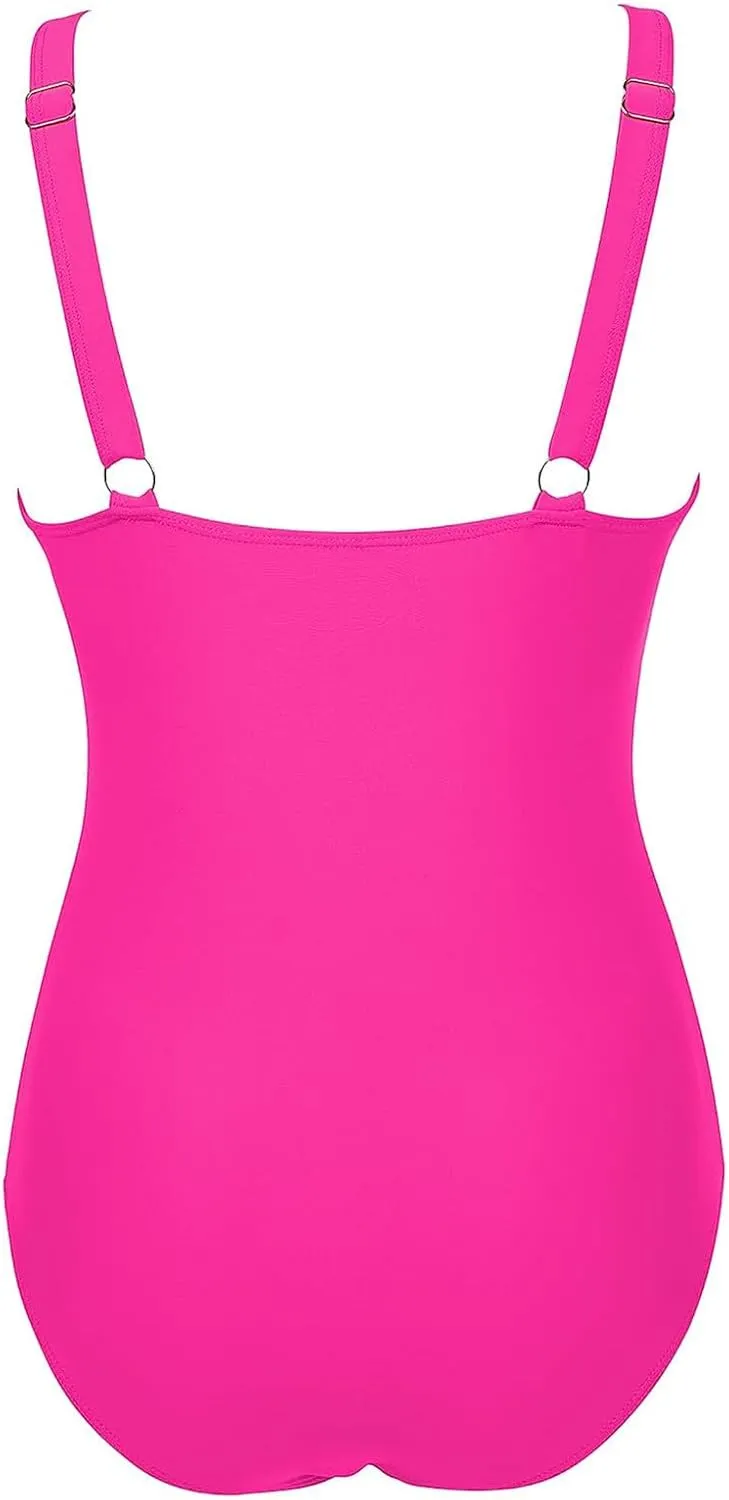 Tummy Control Swimsuits for Women One Piece High Waist V Neck Ruched Mesh Bathing Suit Sexy Adjustable Strap Swimwear