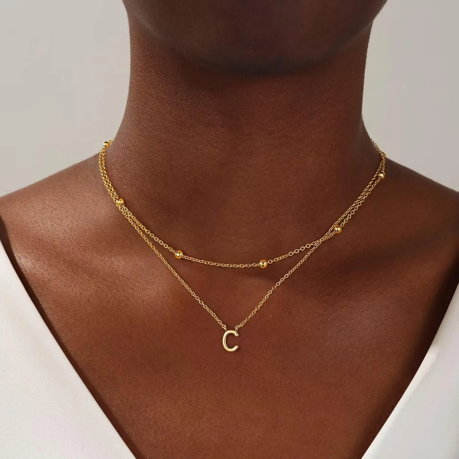 Turandoss Layered Gold Initial Necklaces for Women, 18K Gold Plated Letter A-Z Initial Pendant Necklaces Personalized 26 Alphabet Monogram Gold Initial Necklaces for Women Jewelry Gifts