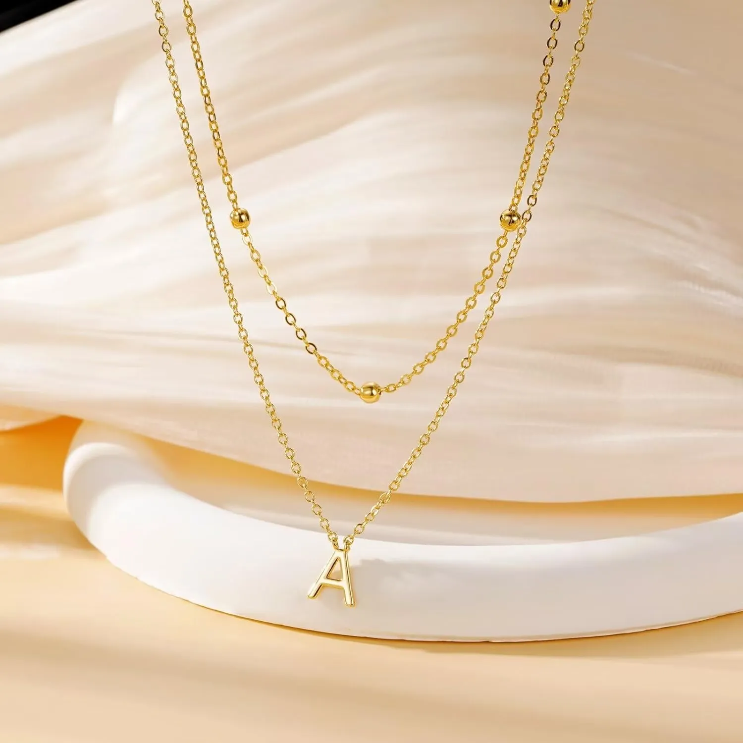 Turandoss Layered Gold Initial Necklaces for Women, 18K Gold Plated Letter A-Z Initial Pendant Necklaces Personalized 26 Alphabet Monogram Gold Initial Necklaces for Women Jewelry Gifts