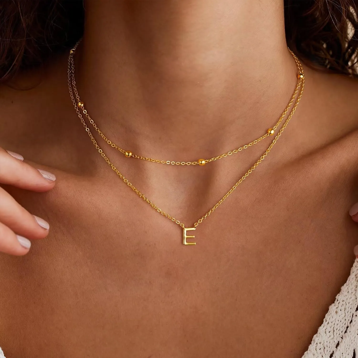 Turandoss Layered Gold Initial Necklaces for Women, 18K Gold Plated Letter A-Z Initial Pendant Necklaces Personalized 26 Alphabet Monogram Gold Initial Necklaces for Women Jewelry Gifts
