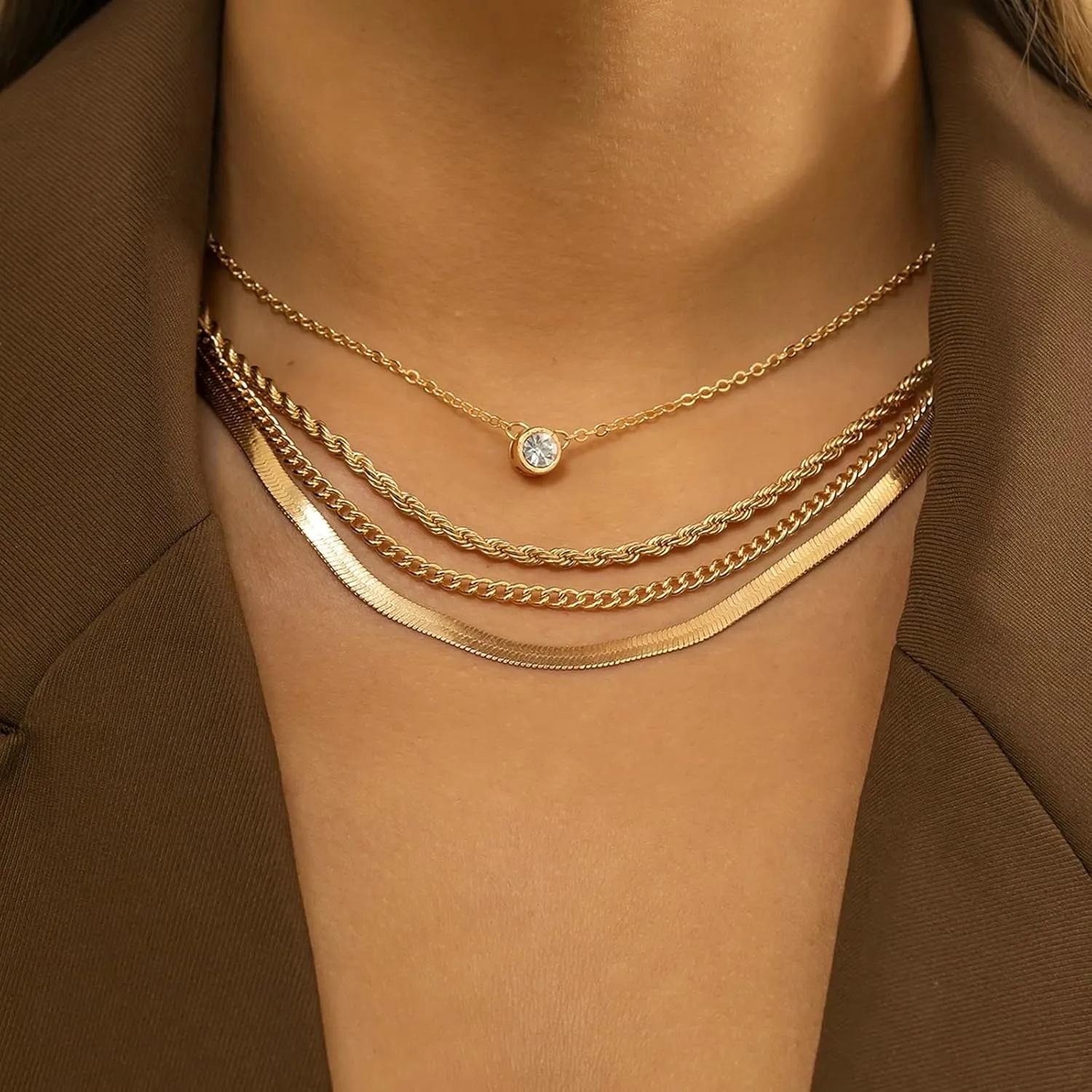 Twisted Rope Chain Stacked Necklaces Long, Snake Link Chain 4 Layered Womens Layered Necklaces Gold