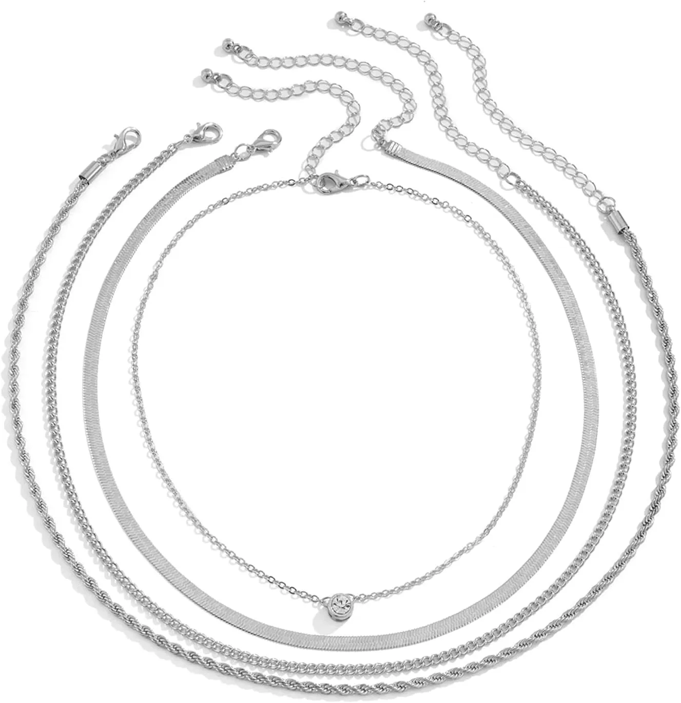 Twisted Rope Chain Stacked Necklaces Long, Snake Link Chain 4 Layered Womens Layered Necklaces Gold