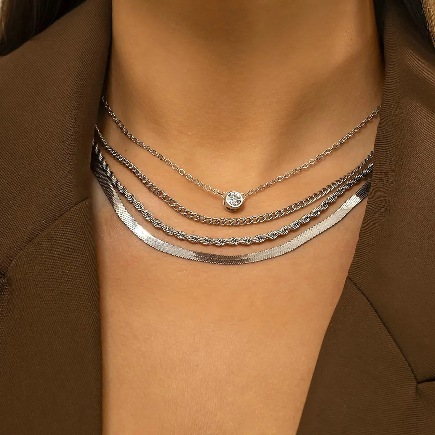 Twisted Rope Chain Stacked Necklaces Long, Snake Link Chain 4 Layered Womens Layered Necklaces Gold