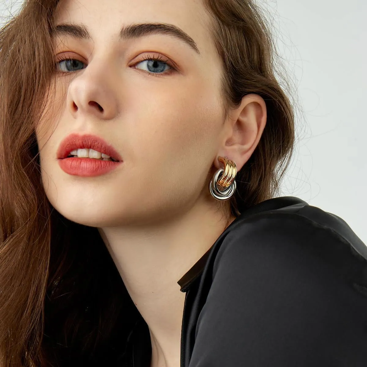 Two Tone Drop Dangle Earrings - Gold Silver Plated Hoop Huggie Earrings for Women - Trendy Jewelry