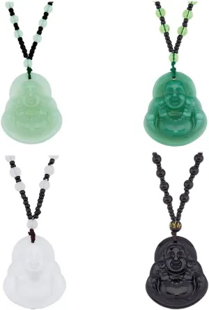UNICRAFTALE 4Pcs 4 Colors Maitreya Buddha Pendant Necklaces Beaded Buddhist Necklaces for Men Women Laughing Buddha Guanyin Necklace Amulet Talisman Lucky Crystal Pendant Necklace