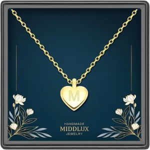 Unique Personalized Gifts for Her, Initial Necklaces for Women Girls, Letter Engraved Heart Necklace, Minimalism Style Jewelry for Everyday Wear
