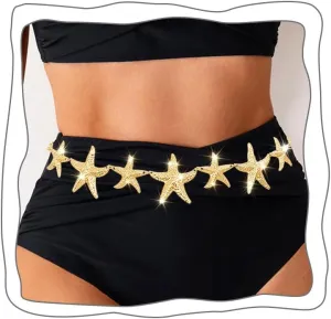 Uranian Star Waist Chains Belt Starfish Belly Chains for Dress Gold Silver Waist Belt Chains Beach Chain Belts for Women Belly Jewelry for Jeans
