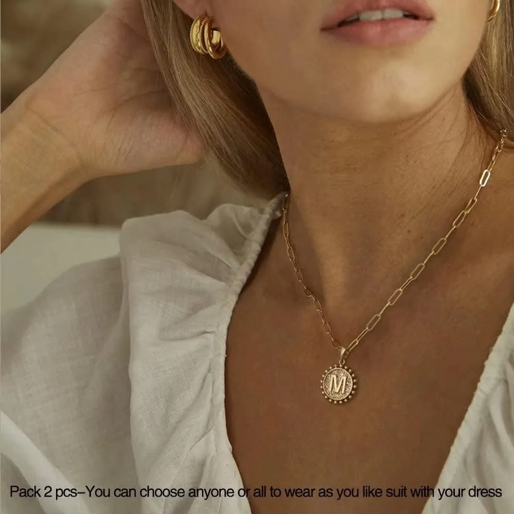 Ursteel Layered Initial Necklaces for Women - 14K Gold Plated Dainty Layering Paperclip Chain Necklaces for Women Jewelry