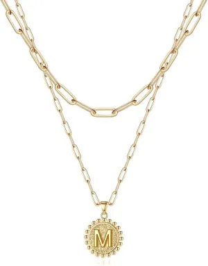 Ursteel Layered Initial Necklaces for Women - 14K Gold Plated Dainty Layering Paperclip Chain Necklaces for Women Jewelry