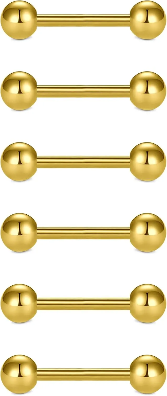 VCMART 12mm-18mm 14G Tongue Rings Nipple Straight Barbells Surgical Steel Body Piercing Jewelry