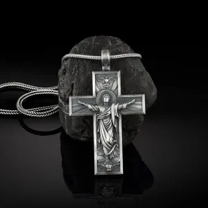 Vintage Crown Jesus Cross Pendant Necklace for Men Grunge Crucifix Engraving Jesus Designer Jewelry Handmade Items M59DT (XL513)