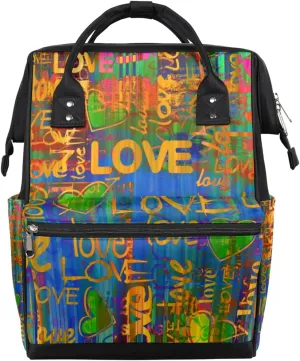 Vintage Graffiti Valentine Diaper Bag Tote Large Capacity Waterproof with Adjustable Shoulder Strap and Pram Straps Mommy Bag for Hospital Beach Weekender Travel