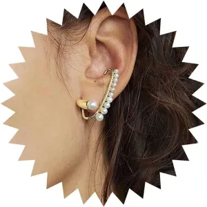 Vintage Pearl Ear Cuff Earrings Gold Pearl Stud Earrings Pearl Cuff Wrap Earrings Pearl Cartilage Cuff Earrings Wedding Pearl Earrings Pearl Crawler Cuff Earrings Jewelry for Women
