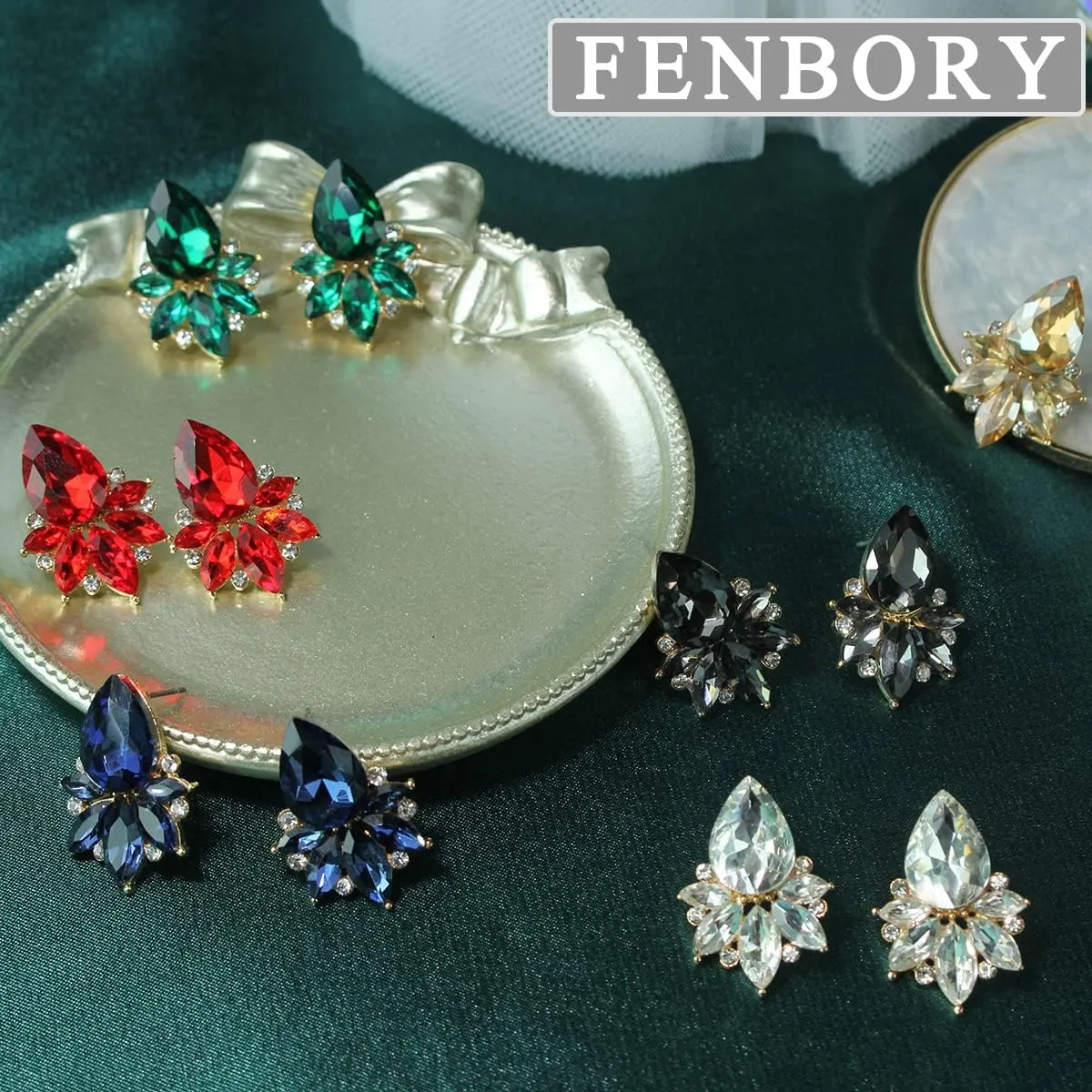 Vintage Rhinestone Earrings Fancy Crystal Cluster Drop Earrings Art Deco Earrings for Women