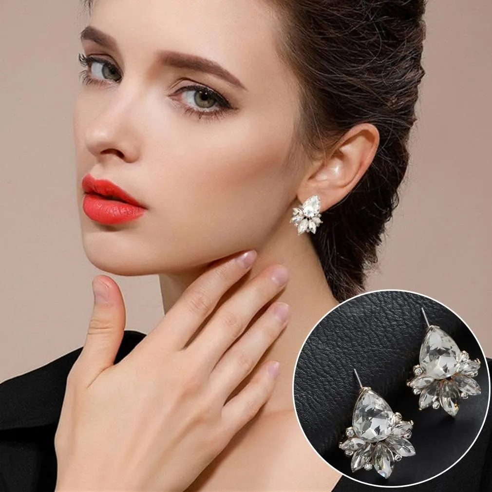 Vintage Rhinestone Earrings Fancy Crystal Cluster Drop Earrings Art Deco Earrings for Women
