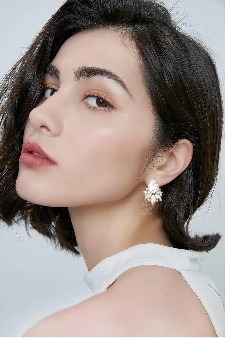 Vintage Rhinestone Earrings Fancy Crystal Cluster Drop Earrings Art Deco Earrings for Women