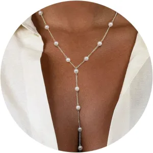 VRIUA Pearl Necklaces for Women - 14k Gold Plated Dainty Gold Pearl Necklace Simple Everyday Minimalist Necklaces for Women