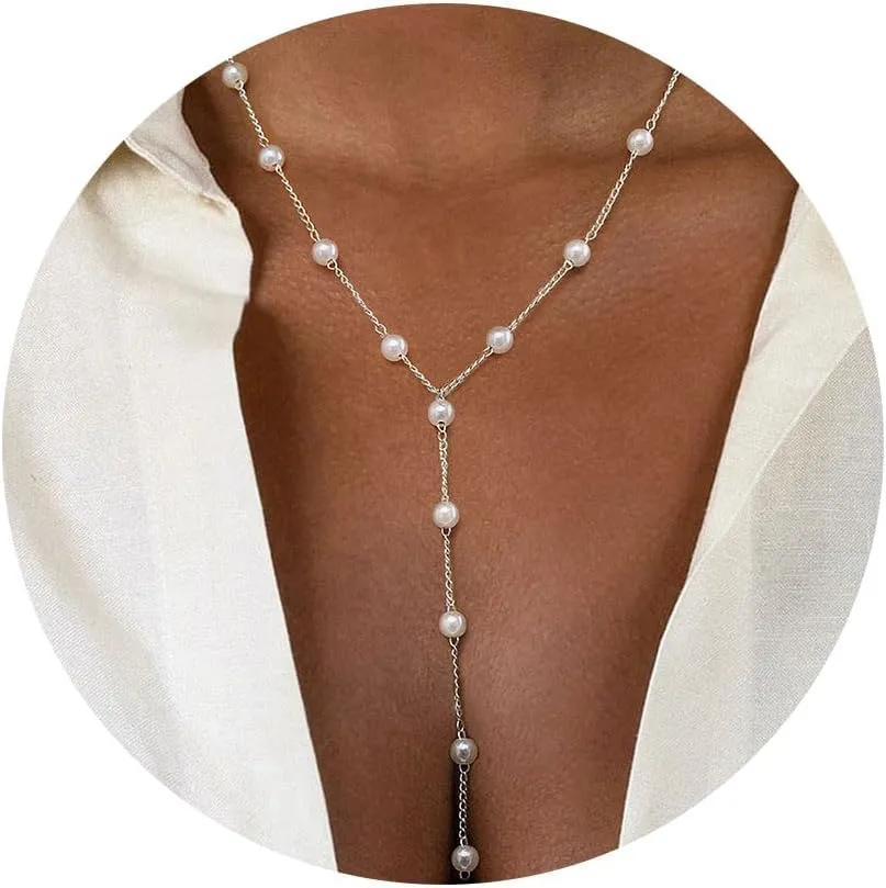 VRIUA Pearl Necklaces for Women - 14k Gold Plated Dainty Gold Pearl Necklace Simple Everyday Minimalist Necklaces for Women