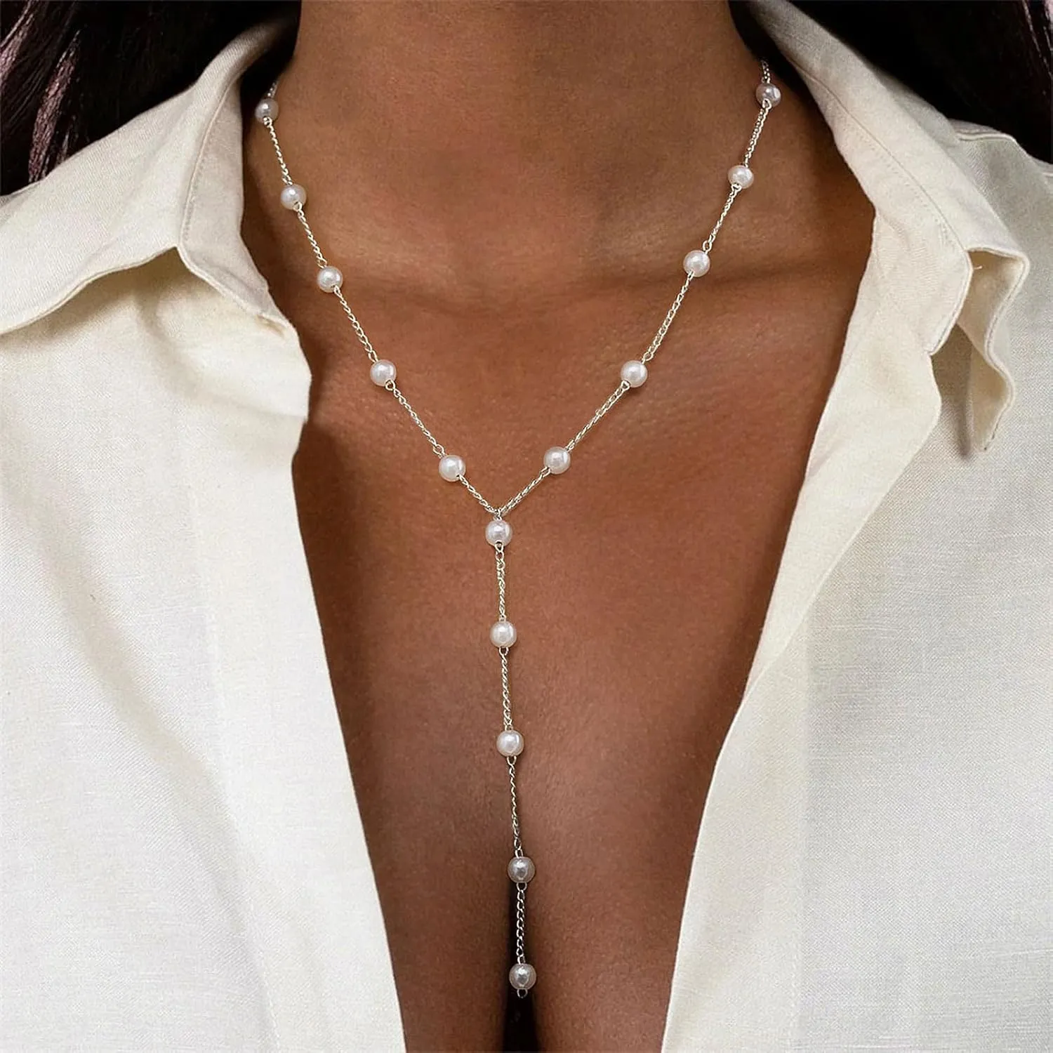VRIUA Pearl Necklaces for Women - 14k Gold Plated Dainty Gold Pearl Necklace Simple Everyday Minimalist Necklaces for Women