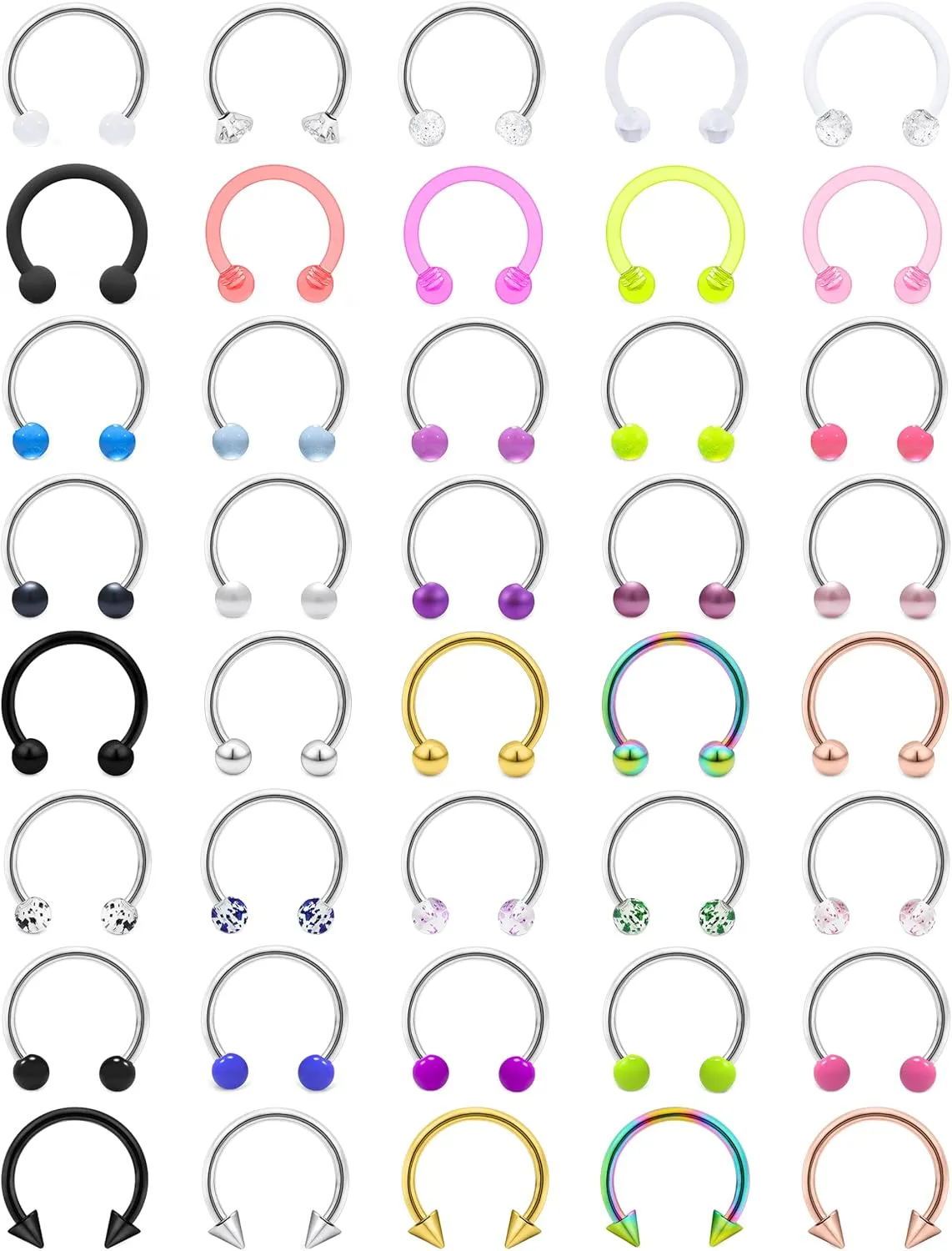 Vsnnsns 14G 16G 18G Septum Rings Piercing Jewelry 316L Stainless Surgical Steel Horseshoe Septum Nose Rings Snake Bite Lip Ring Daith Rook Earrings Smiley Piercing Jewelry for Women Men 8MM 10MM 12MM