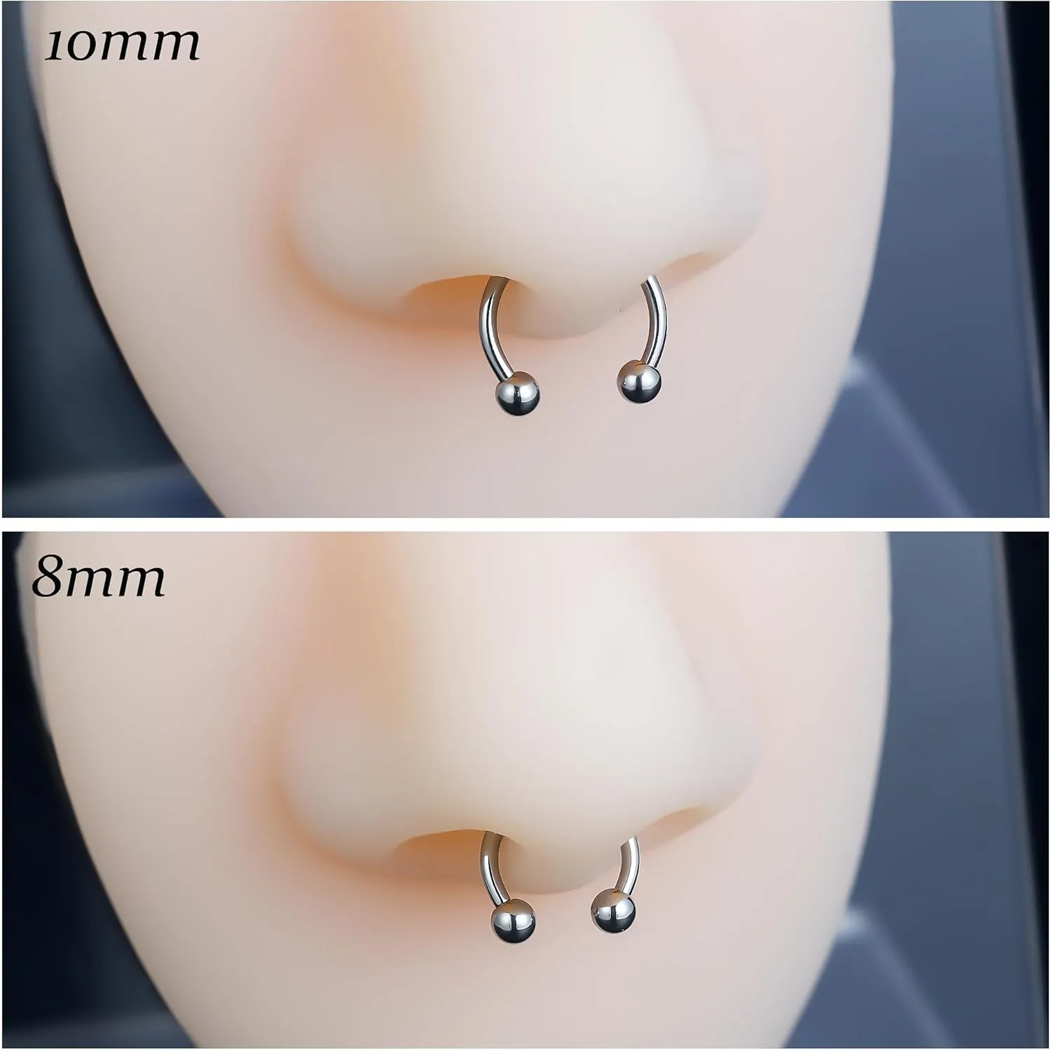 Vsnnsns 14G 16G 18G Septum Rings Piercing Jewelry 316L Stainless Surgical Steel Horseshoe Septum Nose Rings Snake Bite Lip Ring Daith Rook Earrings Smiley Piercing Jewelry for Women Men 8MM 10MM 12MM