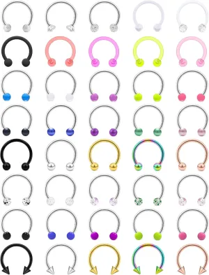 Vsnnsns 14G 16G 18G Septum Rings Piercing Jewelry 316L Stainless Surgical Steel Horseshoe Septum Nose Rings Snake Bite Lip Ring Daith Rook Earrings Smiley Piercing Jewelry for Women Men 8MM 10MM 12MM