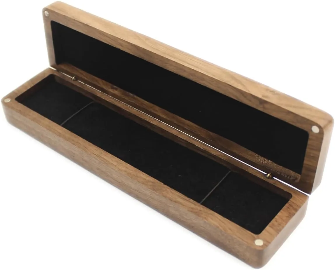 Walnut Wooden Long Rectangular Necklace Gift Box Storage Case Jewelry Display Box for Anniversary Propose Christmas