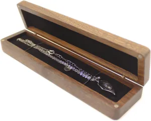 Walnut Wooden Long Rectangular Necklace Gift Box Storage Case Jewelry Display Box for Anniversary Propose Christmas