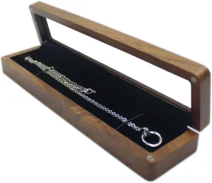 Walnut Wooden Transparent Lid Long Rectangular Necklace Gift Box Storage Case Jewelry Display Box for Anniversary Propose Christmas