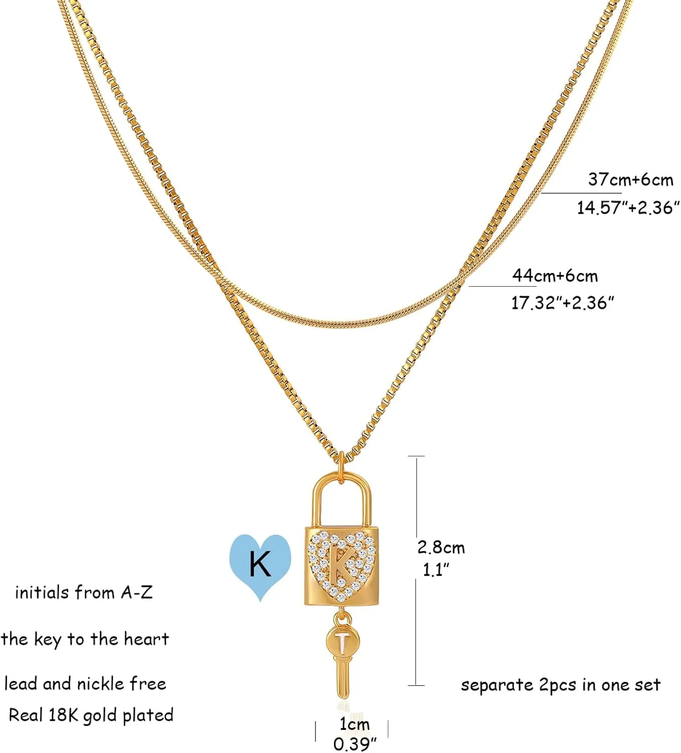 Wellike Necklaces for Women Gold Necklace for Women Initial Necklaces Custom 2pcs Layered Necklaces 18K Gold Jewelry Dainty Necklace Stainless Steel Chain Choker Necklace for Women