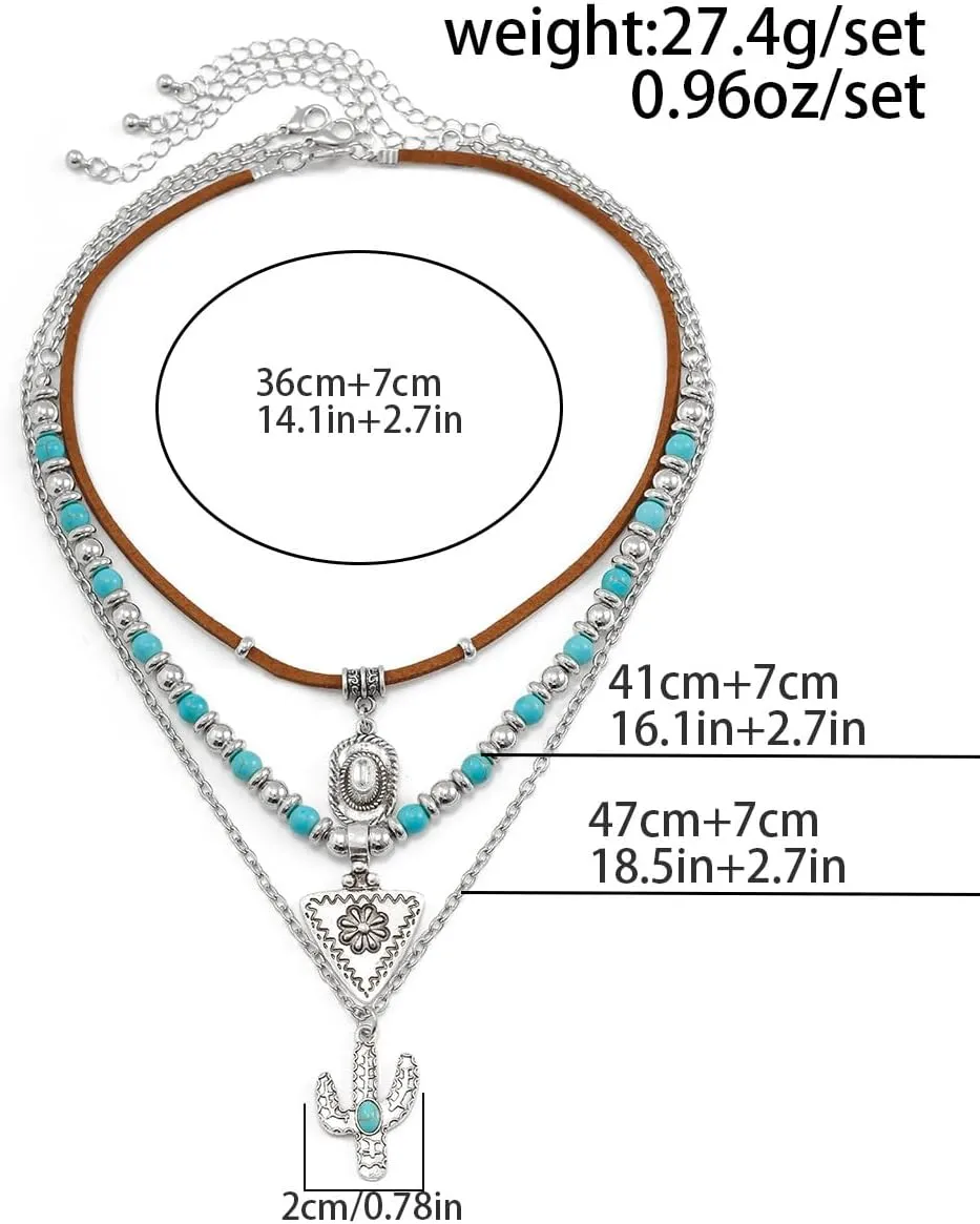 Western Necklaces for Women Turquoise Beaded Layered Chain Necklaces Boho Cowgirl Hat Boots Pendant Western Necklace Country Concert Cowgirl Dresses Accessories