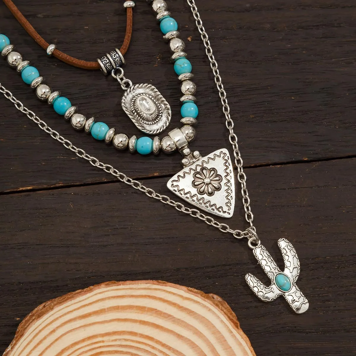 Western Necklaces for Women Turquoise Beaded Layered Chain Necklaces Boho Cowgirl Hat Boots Pendant Western Necklace Country Concert Cowgirl Dresses Accessories