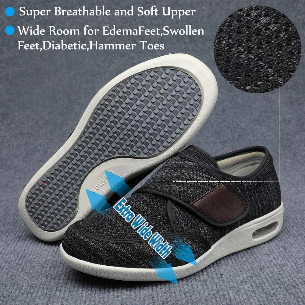 Wide Shoes with Adjustable Strap, Diabetic Shoes for Swollen Feet Easy Put On/Off Shoes for Seniors