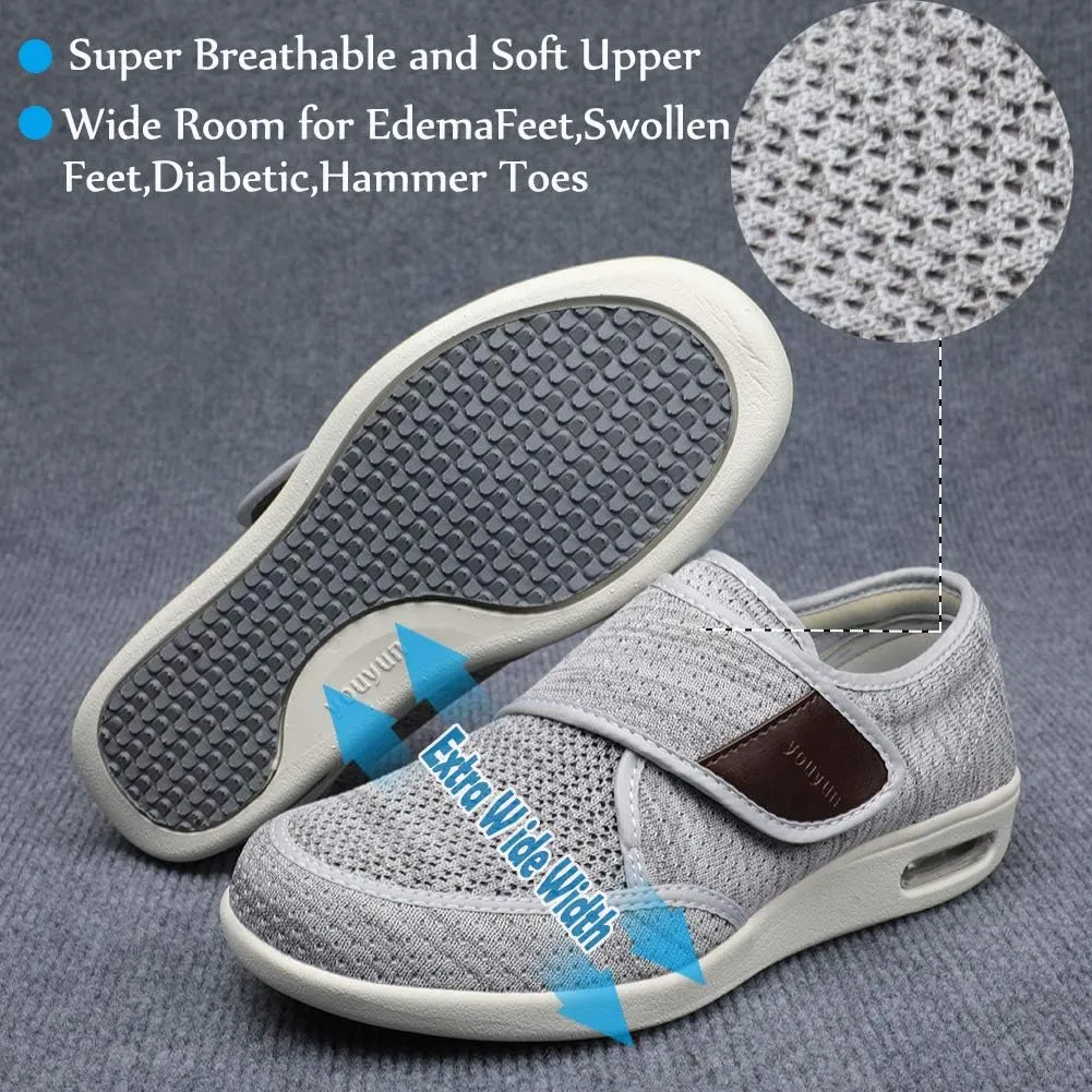 Wide Shoes with Adjustable Strap, Diabetic Shoes for Swollen Feet Easy Put On/Off Shoes for Seniors