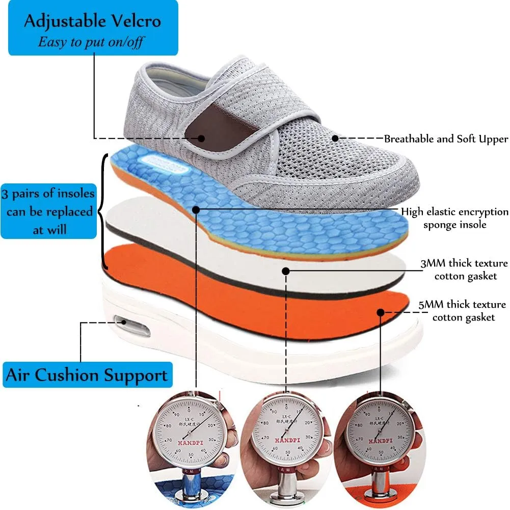 Wide Shoes with Adjustable Strap, Diabetic Shoes for Swollen Feet Easy Put On/Off Shoes for Seniors