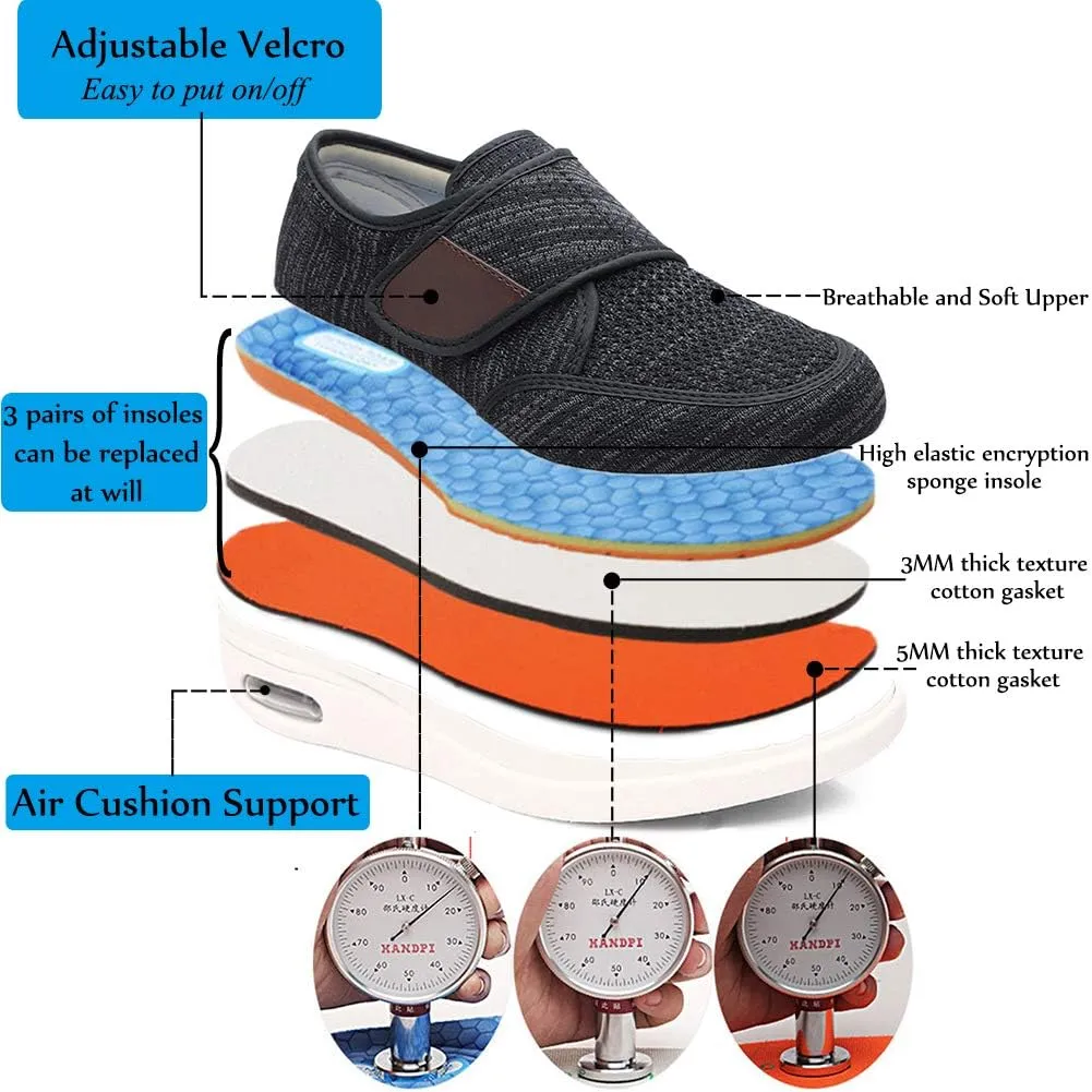 Wide Shoes with Adjustable Strap, Diabetic Shoes for Swollen Feet Easy Put On/Off Shoes for Seniors