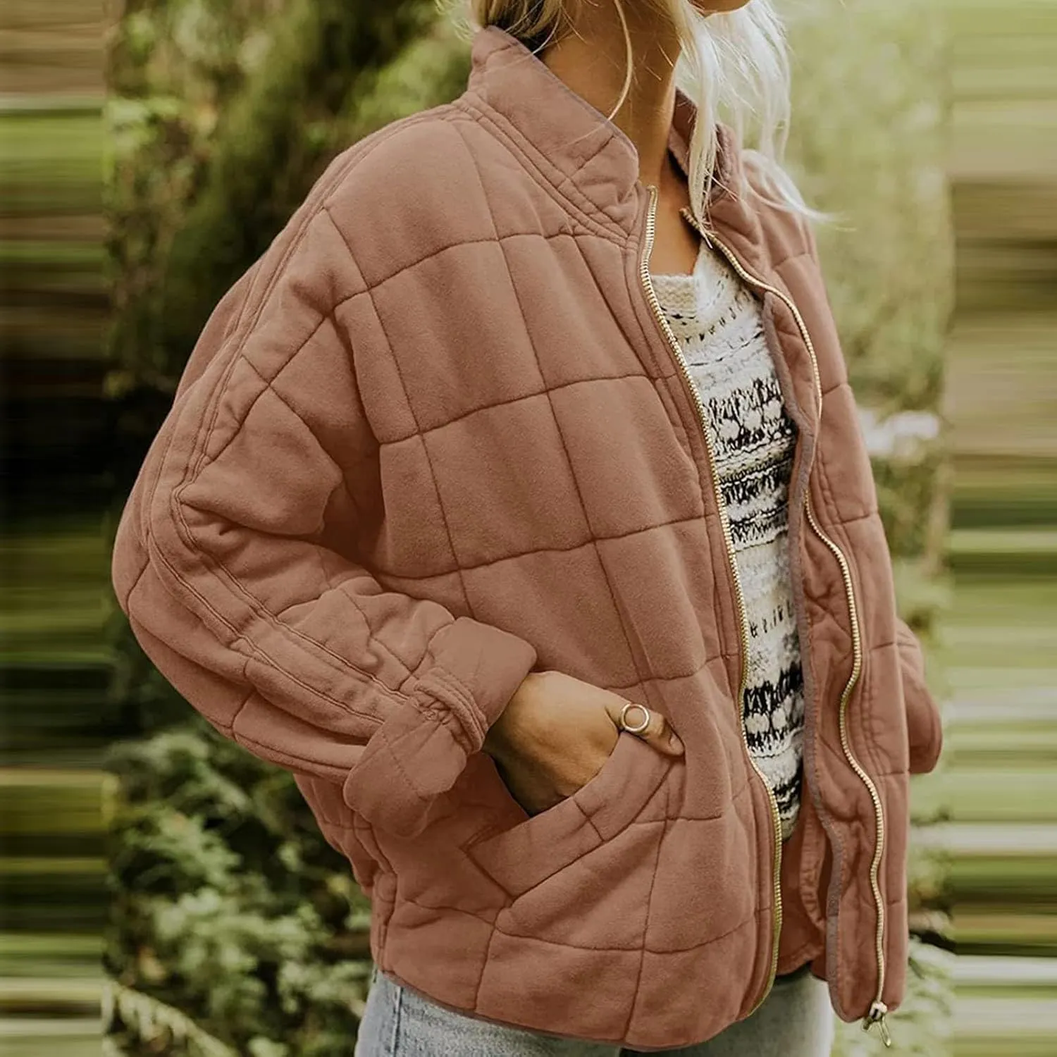 Winter Coats for Women Warm Coat Loose Plain Quilted Coat Stand Collar Zip Up Jacket Women Casual Jacket