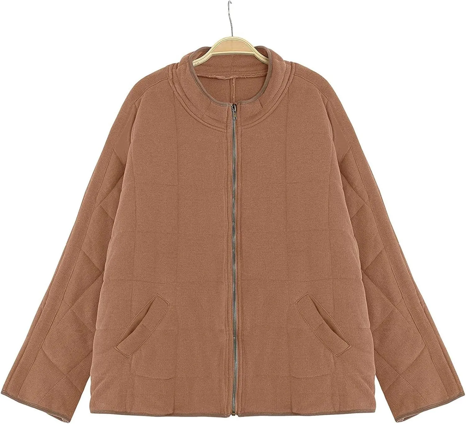 Winter Coats for Women Warm Coat Loose Plain Quilted Coat Stand Collar Zip Up Jacket Women Casual Jacket