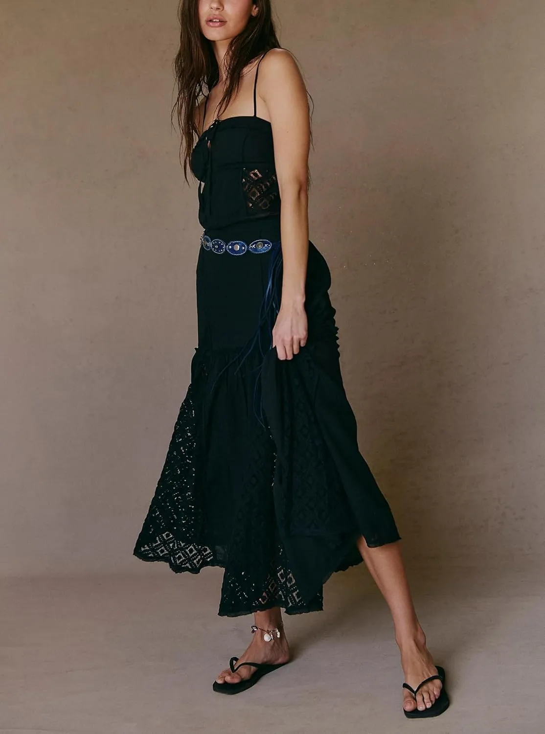 Women 2 Piece Maxi Skirt Set Cute Ruffle Sleeveless Backless Halter Top   Flowy Maxi Skirt Summer Sexy Beach Outfits