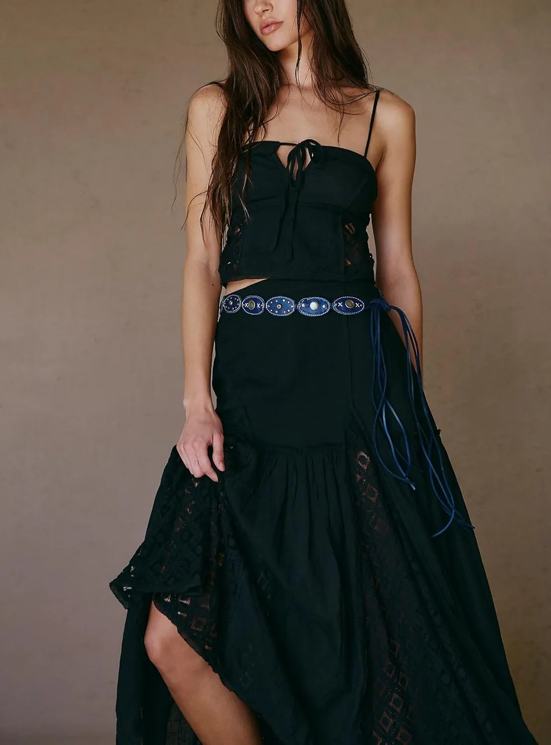 Women 2 Piece Maxi Skirt Set Cute Ruffle Sleeveless Backless Halter Top   Flowy Maxi Skirt Summer Sexy Beach Outfits