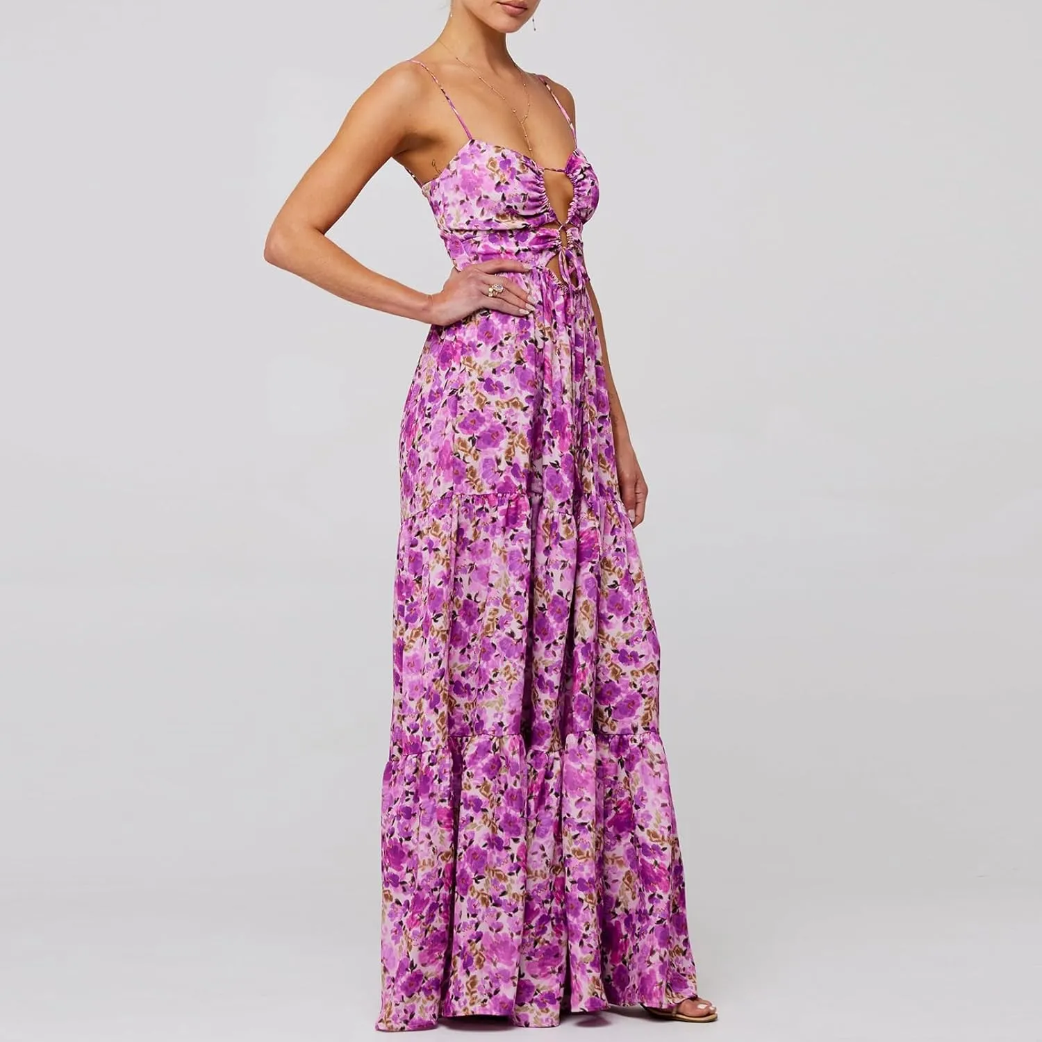Women Boho Spaghetti Strap Maxi Dress Y2k Floral Sleeveless Long Dress 2025 Summer Beach Vacation Sundress Beachwear
