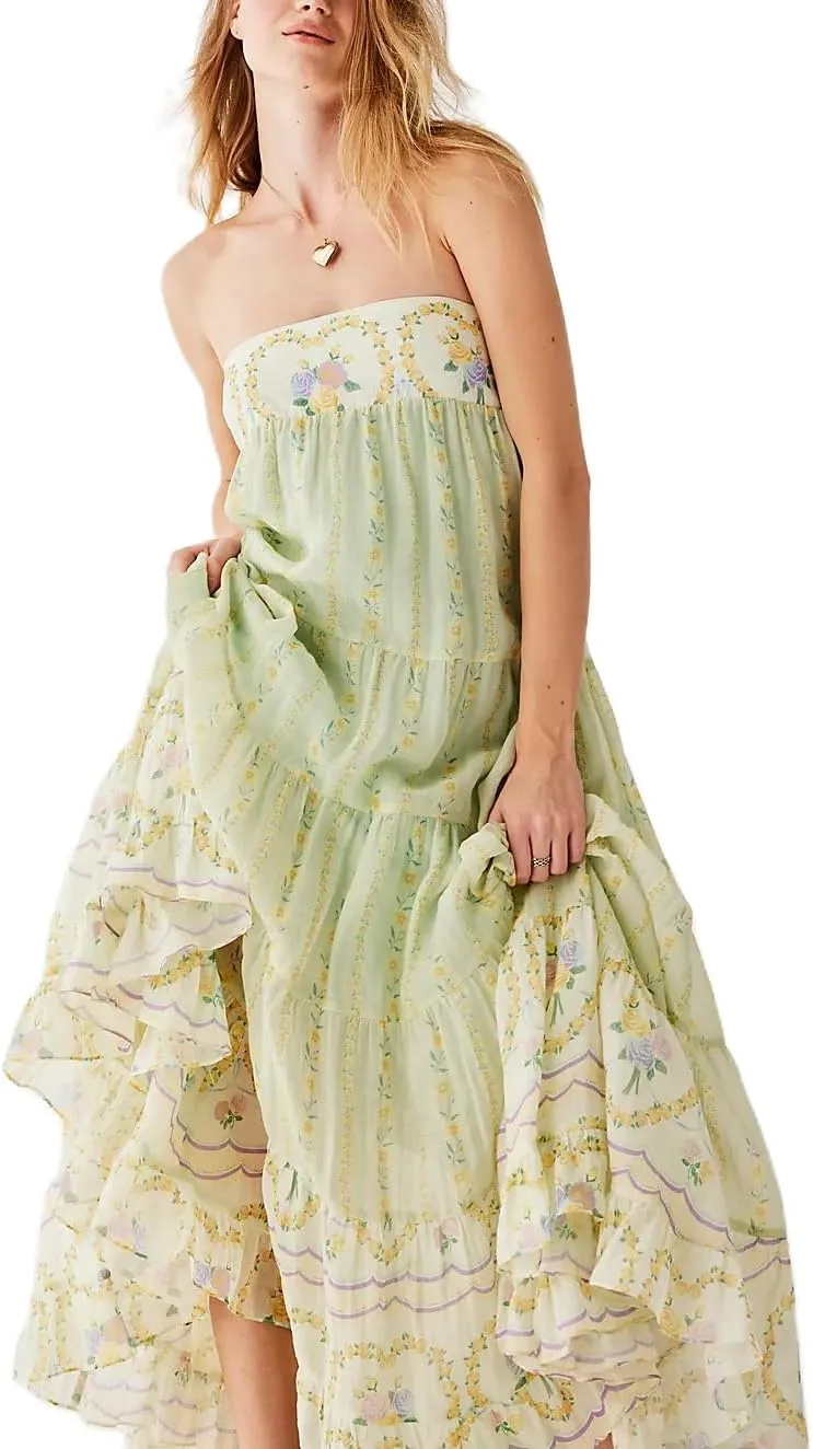 Women Boho Spaghetti Strap Maxi Dress Y2k Floral Sleeveless Long Dress 2025 Summer Beach Vacation Sundress Beachwear