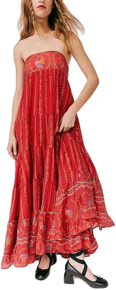 Women Boho Spaghetti Strap Maxi Dress Y2k Floral Sleeveless Long Dress 2025 Summer Beach Vacation Sundress Beachwear