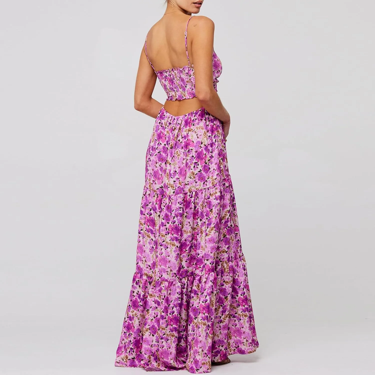 Women Boho Spaghetti Strap Maxi Dress Y2k Floral Sleeveless Long Dress 2025 Summer Beach Vacation Sundress Beachwear