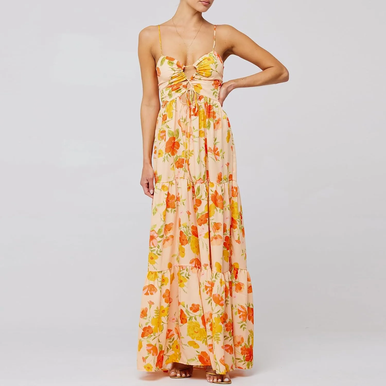 Women Boho Spaghetti Strap Maxi Dress Y2k Floral Sleeveless Long Dress 2025 Summer Beach Vacation Sundress Beachwear
