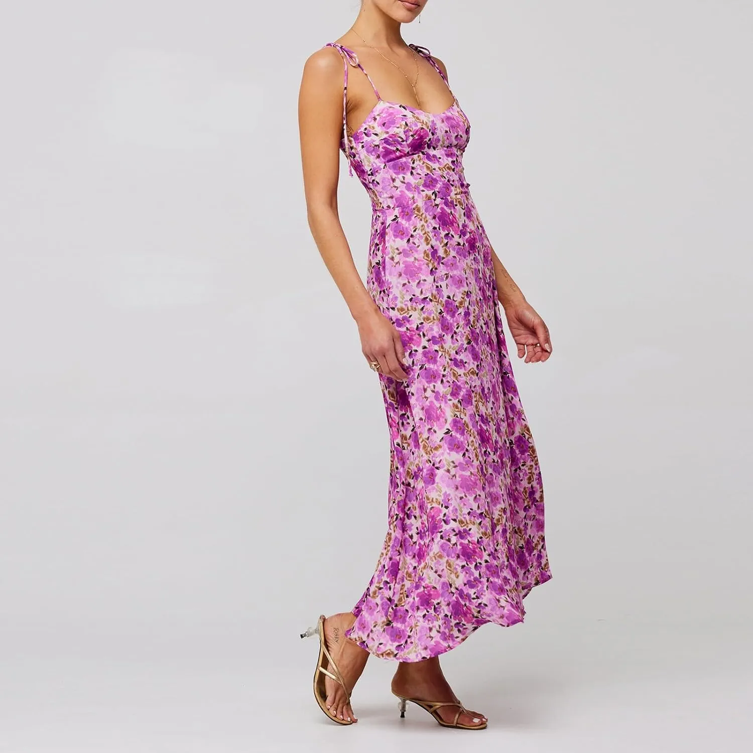 Women Boho Spaghetti Strap Maxi Dress Y2k Floral Sleeveless Long Dress 2025 Summer Beach Vacation Sundress Beachwear